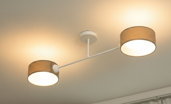 Deckenlampe Stoff Dunkelbeige Weiß E27 L:80 cm