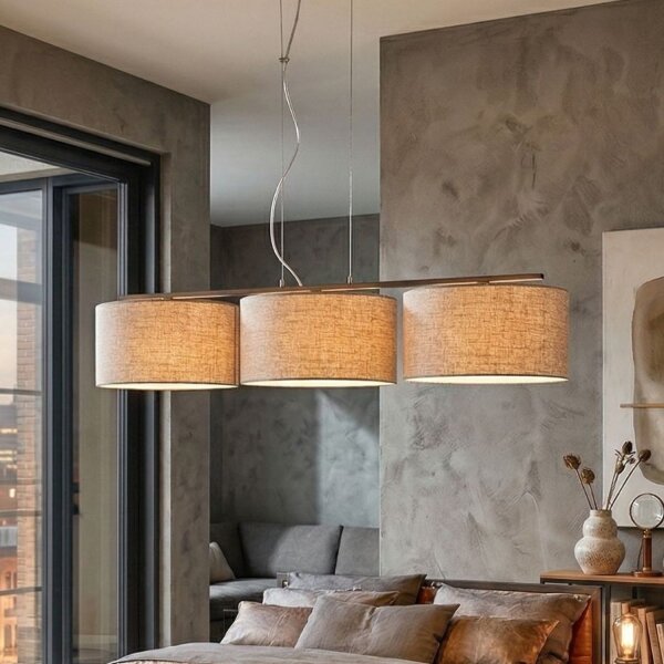Pendelleuchte Leinen Schwarz Beige E27 L:100 cm