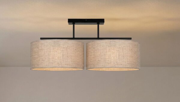 Deckenlampe Leinen Schwarz Beige E27 L:70 cm wohnlich