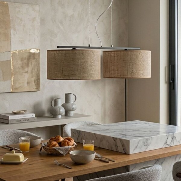 Pendelleuchte Leinen Schwarz Natur E27 L:70 cm