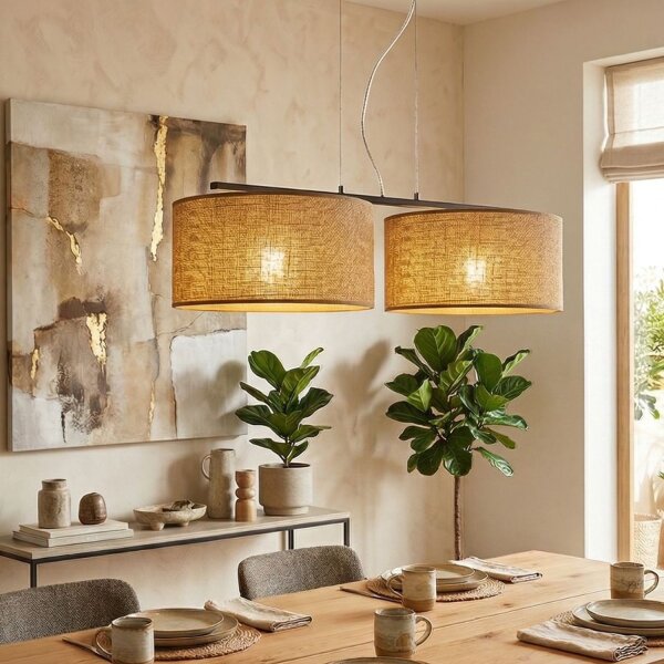 Pendelleuchte Leinen Schwarz Natur E27 L:70 cm