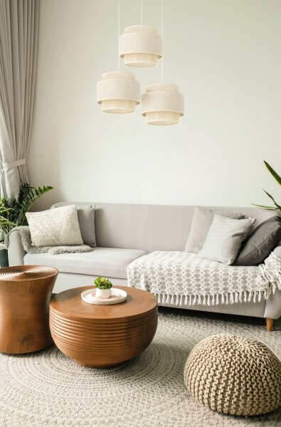 Pendelleuchte Jute Weiß Creme E27 Ø45 cm gemütlich