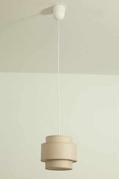 Pendelleuchte Stoff Weiß Beige E27 Ø20 cm wohnlich
