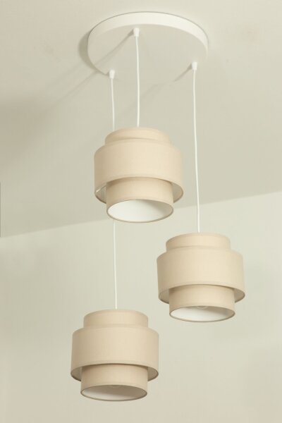 Pendelleuchte Stoff Weiß Beige E27 Ø45 cm wohnlich