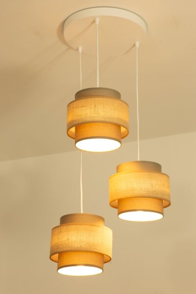 Pendelleuchte Stoff Weiß Beige E27 Ø45 cm blendarm