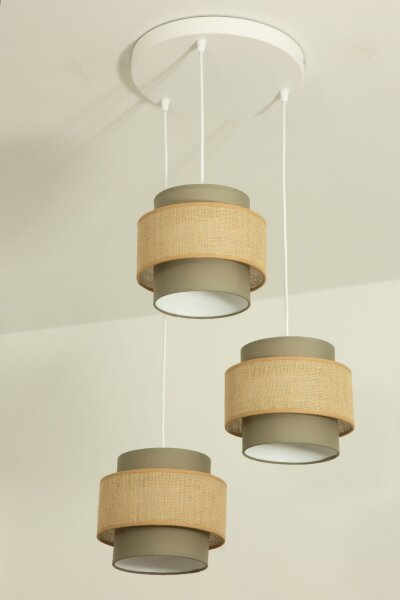 Pendelleuchte Stoff Weiß Beige E27 Ø45 cm blendarm