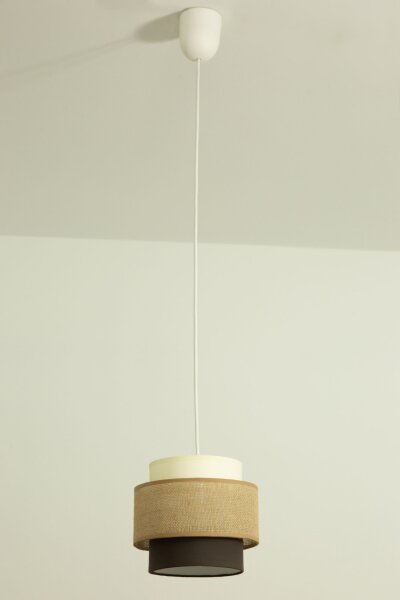 Pendelleuchte Stoff Weiß Ecru Beige E27 Ø20 cm