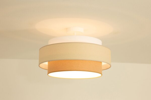 Deckenlampe Stoff Weiß Sandfarben E27 Ø40 cm blendarm