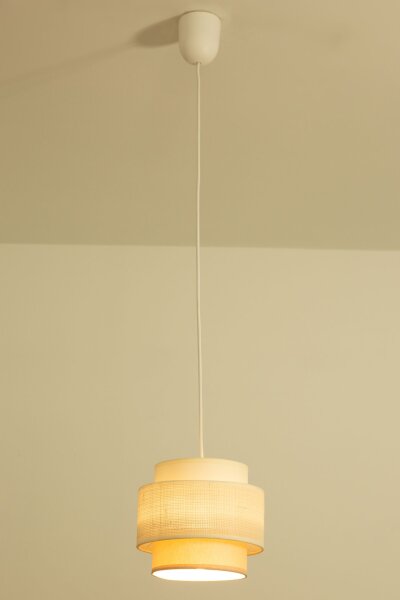 Pendelleuchte Stoff Weiß Ecru E27 Ø20 cm gemütlich