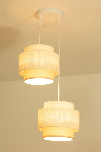 Pendelleuchte Stoff Weiß Ecru E27 Ø30 cm dekorativ