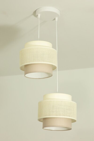 Pendelleuchte Stoff Weiß Ecru E27 Ø30 cm dekorativ