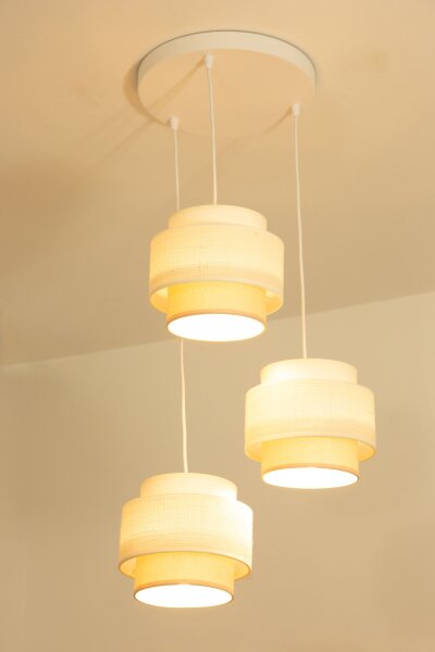 Pendelleuchte Stoff Weiß Ecru E27 Ø45 cm gemütlich