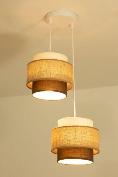 Pendelleuchte Stoff Weiß Ecru Beige E27 Ø30 cm