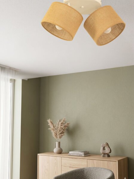 Deckenspot verstellbar Stoff Weiß Beige E27 L:45 cm