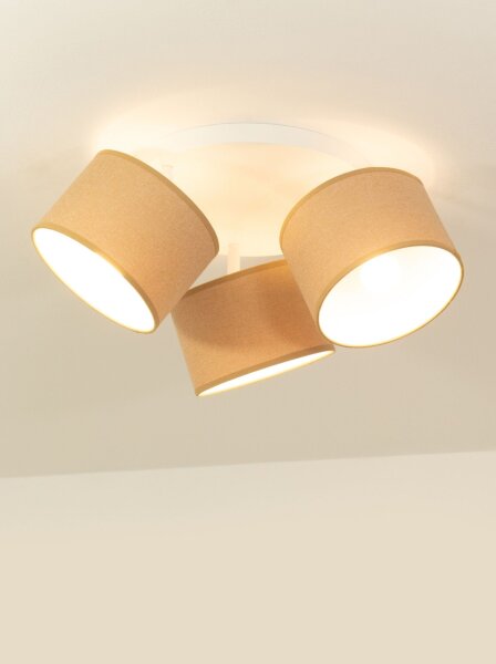 Deckenspot schwenkbar Stoff Dunkelsand Weiß E27 L:45 cm