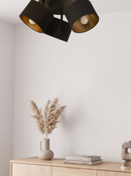 Deckenspot flexibel Stoff Schwarz Gold E27 L:45 cm