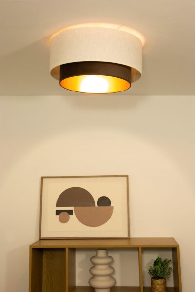 Deckenlampe Stoff Weiß Braun Gold E27 Ø45 cm wohnlich