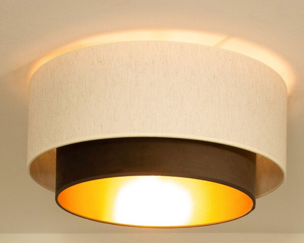 Deckenlampe Stoff Weiß Braun Gold E27 Ø45 cm wohnlich