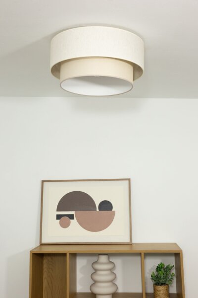Deckenlampe Stoff Weiß Hellbeige E27 Ø45 cm wohnlich
