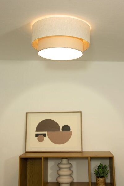 Deckenlampe Stoff Weiß Hellbeige E27 Ø45 cm wohnlich