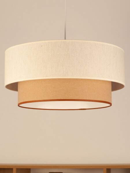 Pendelleuchte Stoff Beige Weiß E27 Ø45 cm wohnlich