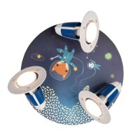 Kinderlampe Decke Holz B: 29 cm rund Weltall Tiere 3x E14