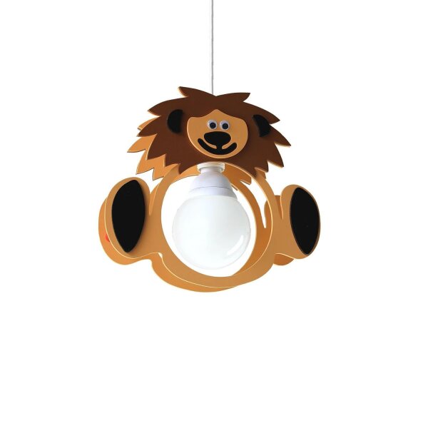 Hängelampe Kinder Löwe B: 30 cm Holz Weiß Braun für E27