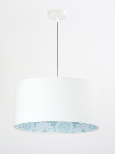 Suspension Abat-jour Blanc Bleu Tissu rond Rétro