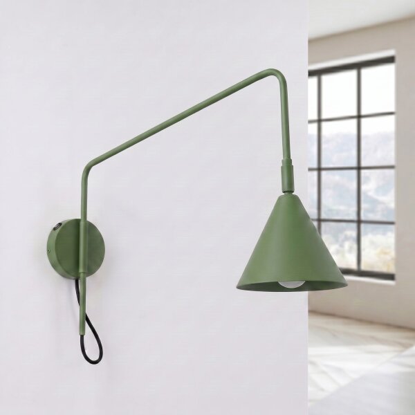 Wandlampe Schalter Stahl Olivgrün E14 H:30 cm blendarm