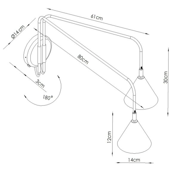 Wandlampe mit Schalter Stahl Schwarz E14 H:30 cm