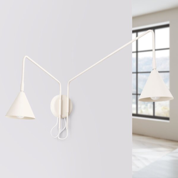 Wandleuchte mit Schalter Stahl Beige E14 H:30 cm