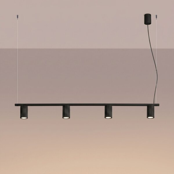 Pendelleuchte 4-flammig Aluminium Schwarz GU10 L:122 cm