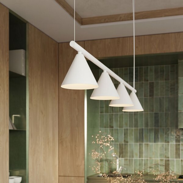 Pendelleuchte 4-flammig Stahl Weiß E14 L:122 cm