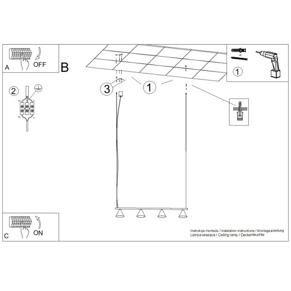 Pendelleuchte 4-flammig Stahl Weiß E14 L:122 cm