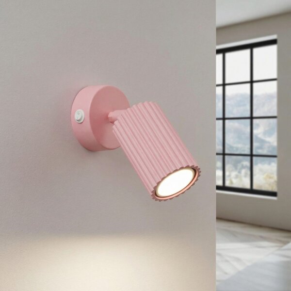 Wandstrahler mit Schalter schwenkbar Rosa GU10 H:16 cm