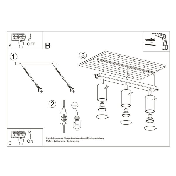Deckenstrahler 3-flammig flexibel Stahl GU10 L:45 cm