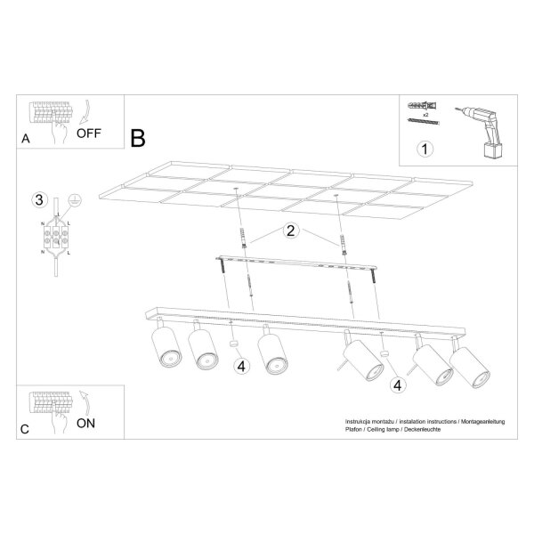 Deckenstrahler schwenkbar 6-flammig Stahl GU10 L:118 cm