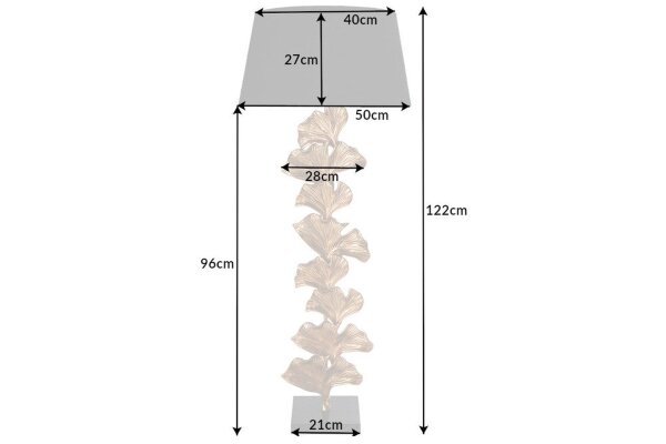 Stehlampe klein 123 cm Handarbeit in Gold Schwarz Ginko