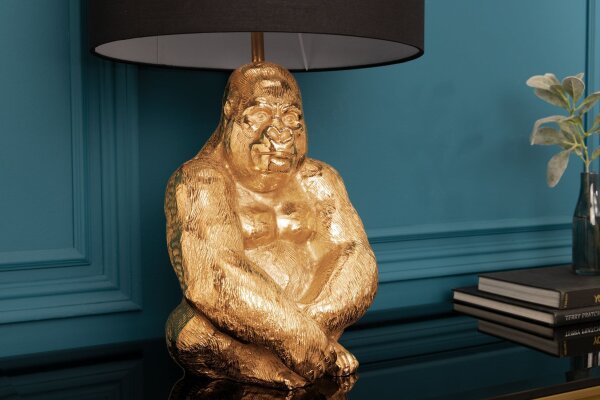 Tischlampe Gold Schwarz 60 cm Affe Metall Stoff Handarbeit