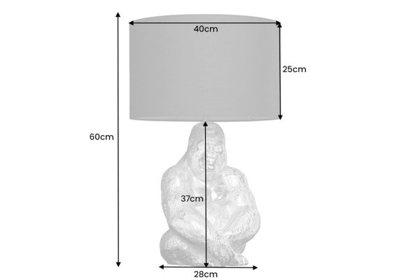 Tischlampe Gold Schwarz 60 cm Affe Metall Stoff Handarbeit