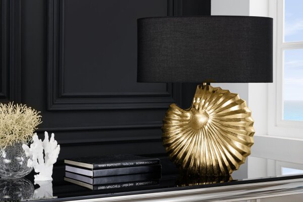Tischlampe in Gold Schwarz 64 cm E27 Stoff Metall Handarbeit