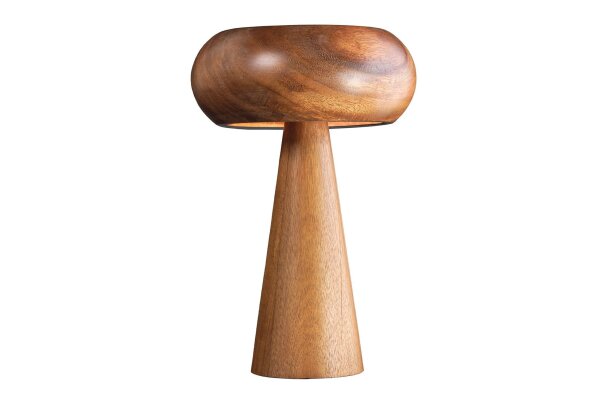 Tischleuchte Holz Eisen 36 cm klein E14 Natur Retro Pilz