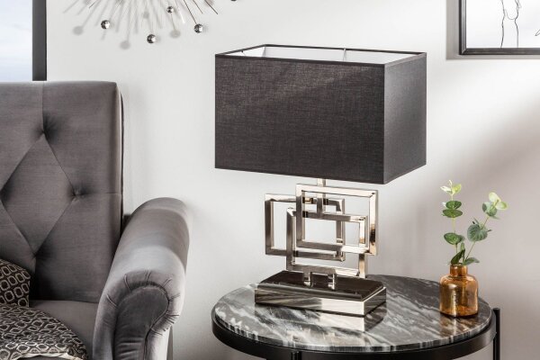 Tischleuchte Metall Stoff 56 cm hoch in Silber Schwarz
