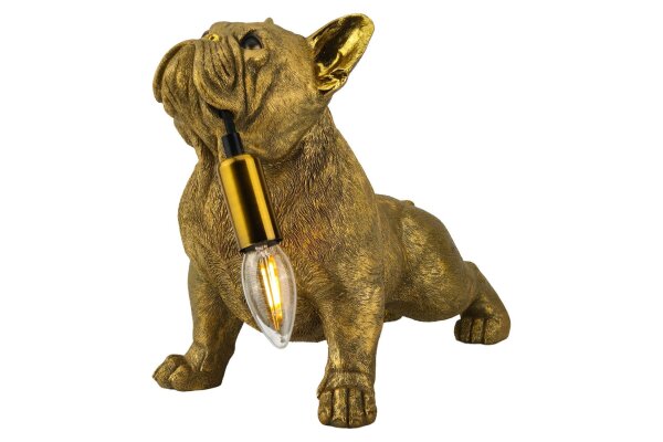 Dekolampe Tisch 35 cm lang Hund in Gold Statue für E14