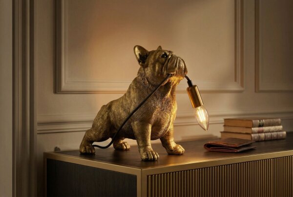Dekolampe Tisch 35 cm lang Hund in Gold Statue für E14