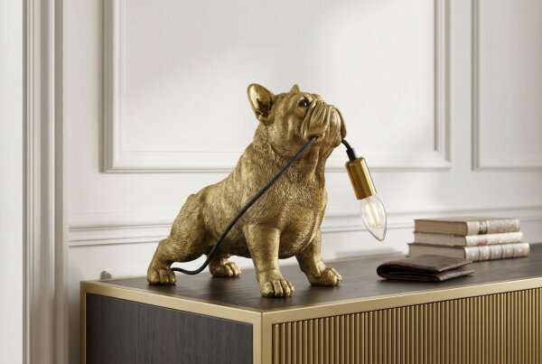 Dekolampe Tisch 35 cm lang Hund in Gold Statue für E14