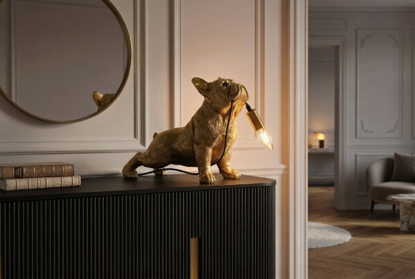 Dekolampe Tisch 35 cm lang Hund in Gold Statue für E14