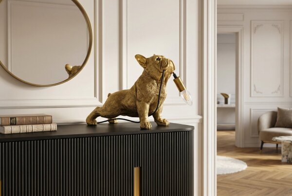 Dekolampe Tisch 35 cm lang Hund in Gold Statue für E14