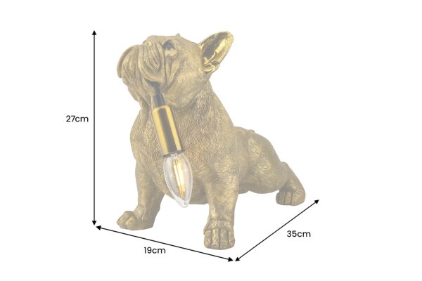 Dekolampe Tisch 35 cm lang Hund in Gold Statue für E14