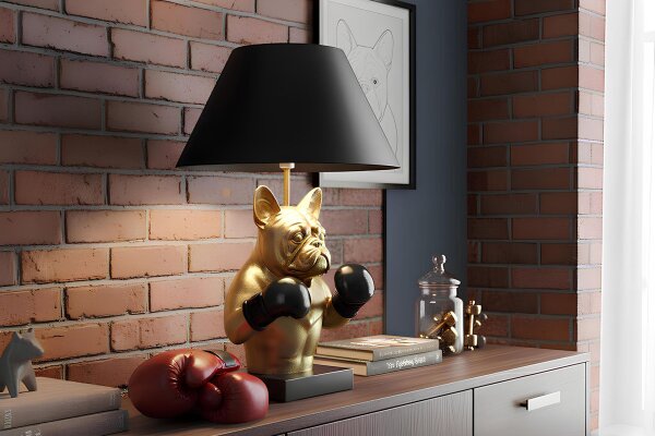 Tischleuchte Deko Boxer 56 cm E27 in Gold Schwarz Handarbeit